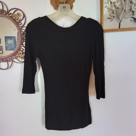 POOF AUTHENTIC BRAND V-NECK BLACK TOP, 3/4 LENGTH SLEEVES, SMALL - Picture 3 of 3